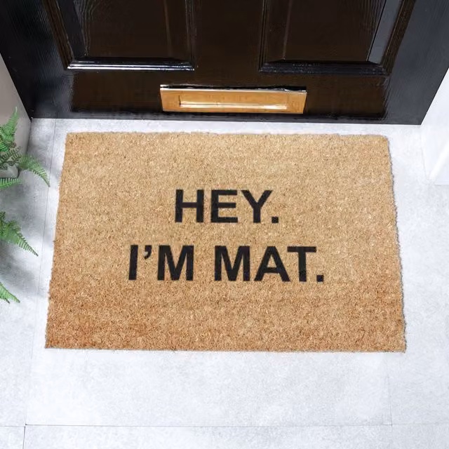 Artsy Mats Hey I'm Mat Brown Coir and Natural Rubber Non-Slip Weatherproof Rectangular Doormat