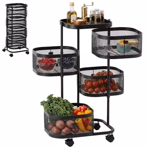 HOMCOM 4-Tier Metal Storage Trolley with Top Tray and Mesh Baskets, Black – 1