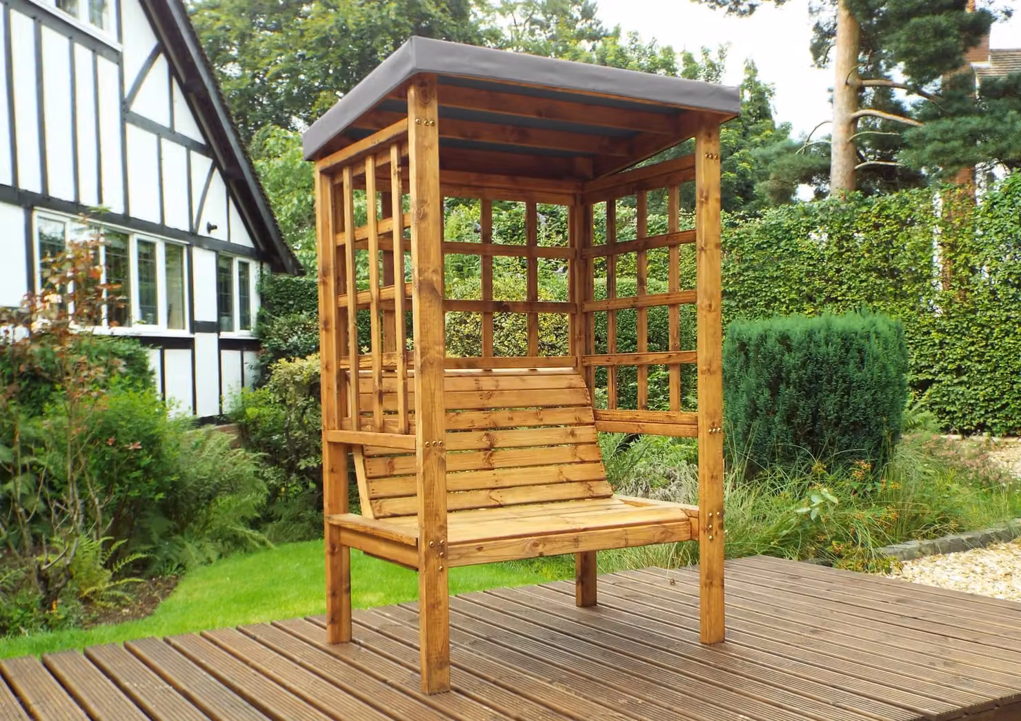 Charles Taylor Trading Bramham Two Seater Garden Arbour in Grey and Brown – 2