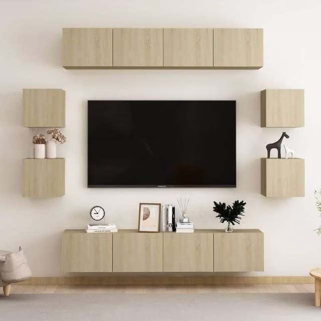 Berkfield Home 8 Piece Sonoma Oak TV Cabinet Set in Brown and Beige – 1