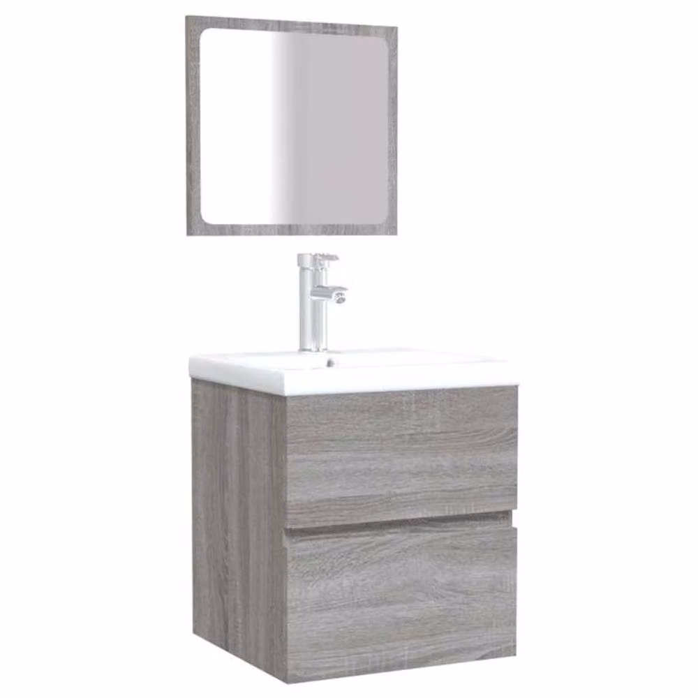 Berkfield Home Wall Mounted Grey Sonoma Bathroom Cabinet with Mirror and Internal Drawers – 3