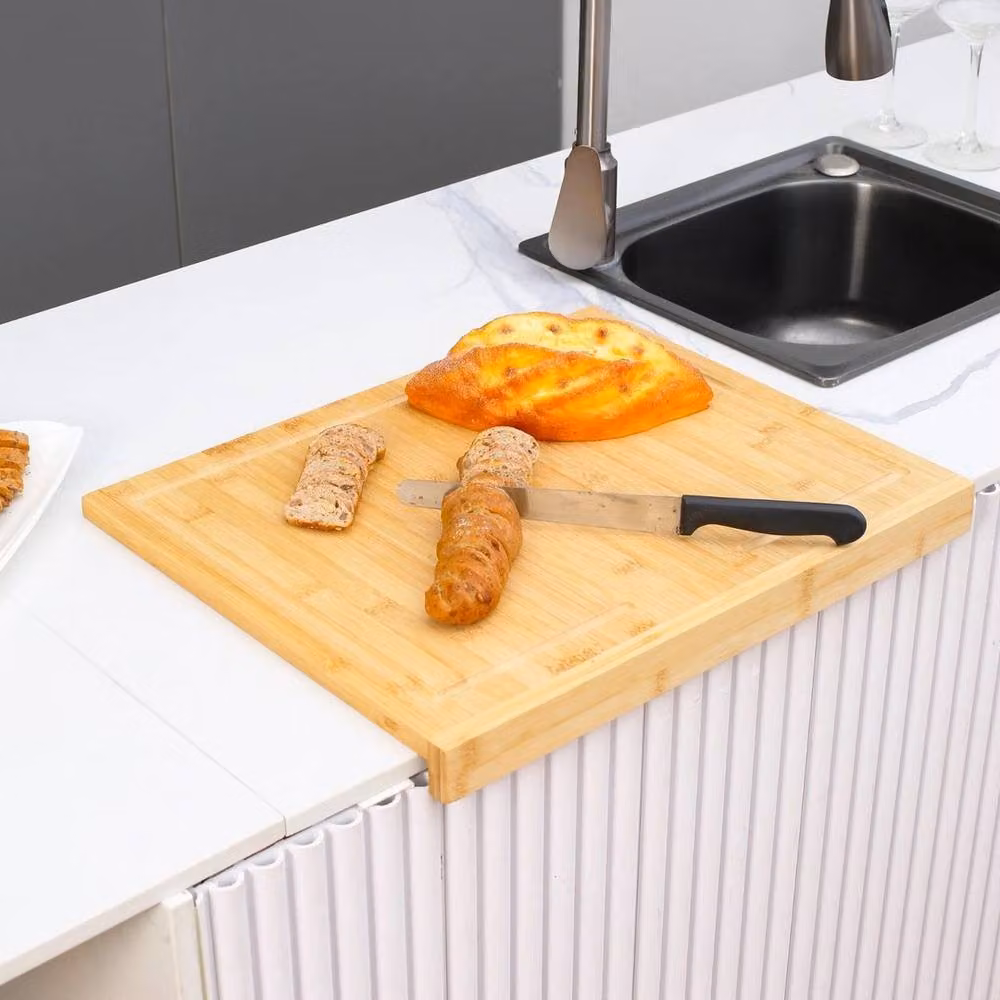 FORGEVIO Beige Bamboo Counter Edge Chopping Board with Groove – 4