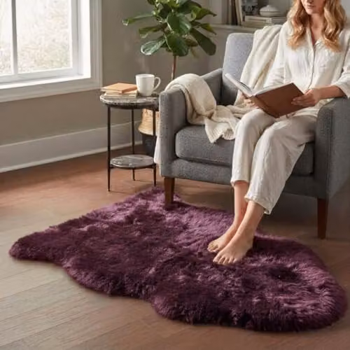 Infinity Leather Luxury Genuine Sheepskin Rug in Red, W/D/H: 90 x 60 x 1 cm – 2