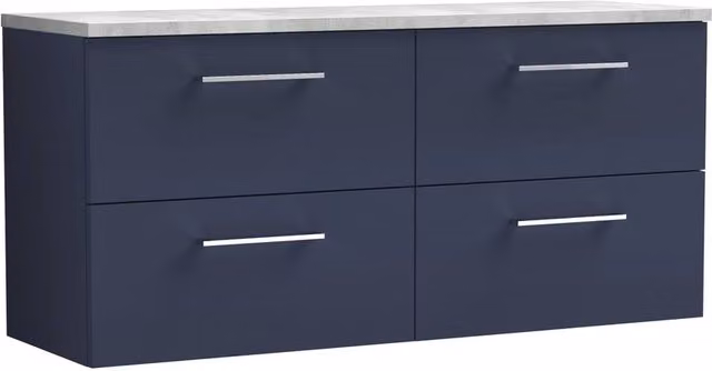 Balterley Level 1200mm Wall Hung 4 Drawer Unit and Laminate Worktop in Midnight Blue – 1
