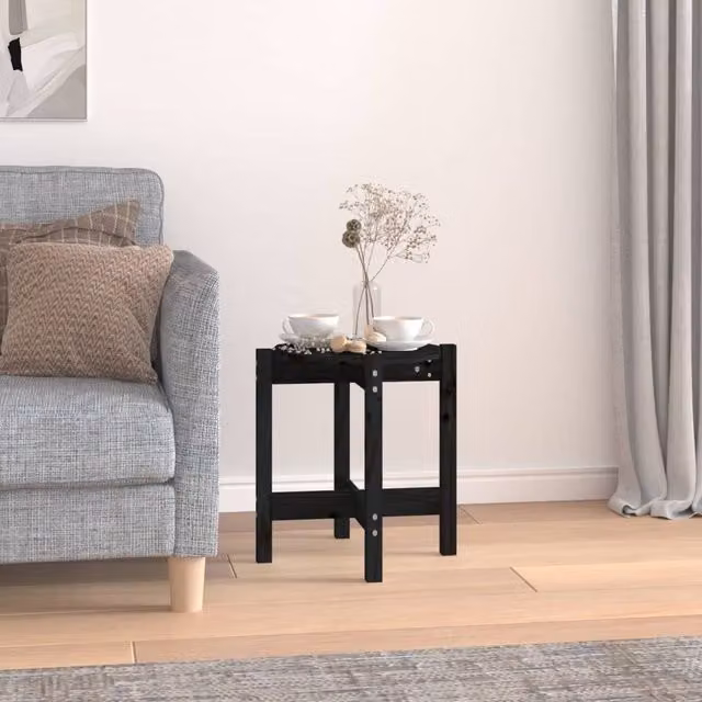 Berkfield Home Round Black Solid Pine Wood Coffee Table, Diameter: 42.5 cm, Height: 45 cm