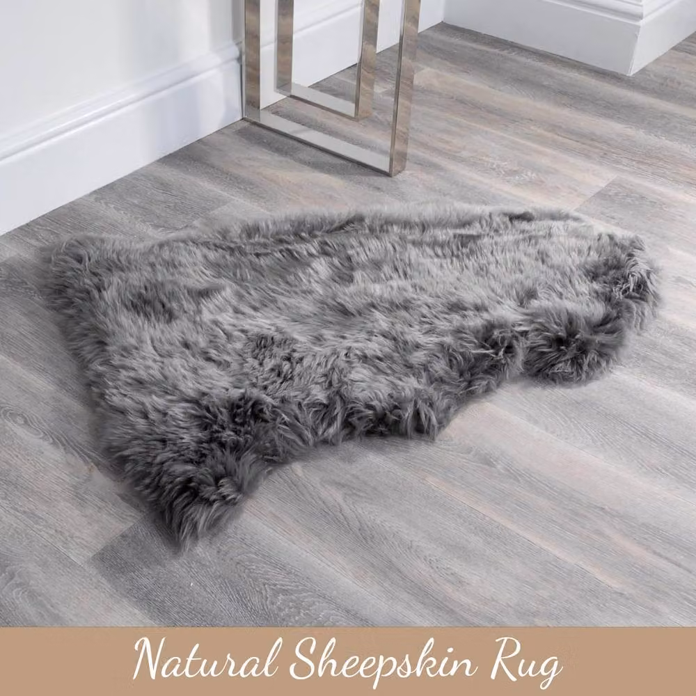 Infinity Leather Grey Real Sheepskin Natural Wool Single Rug, W: 90 cm, D: 60 cm – 3
