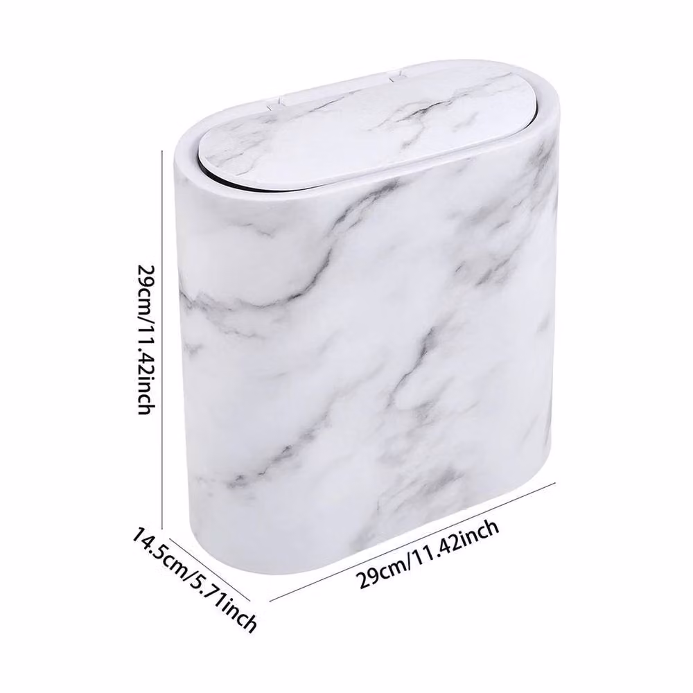 PAWNORA 12L Marble Effect Freestanding Waste Bin in White and Grey – 2