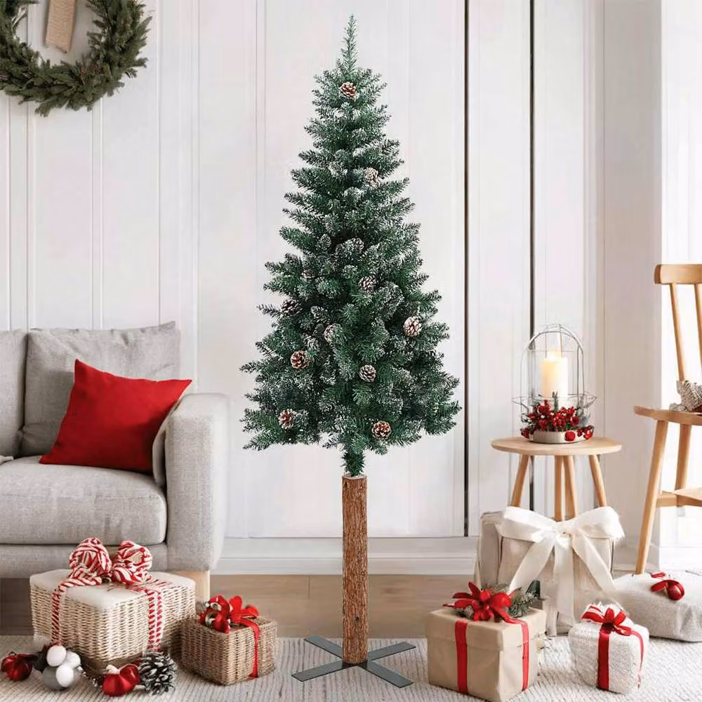 Berkfield Home Slim Christmas Tree with Real Wood and White Snow, Green, Height: 150 cm – 2