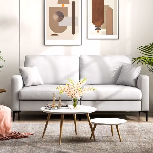 Costway Grey Upholstered Loveseat Sofa with Scatter Cushions and Solid Wood Frame