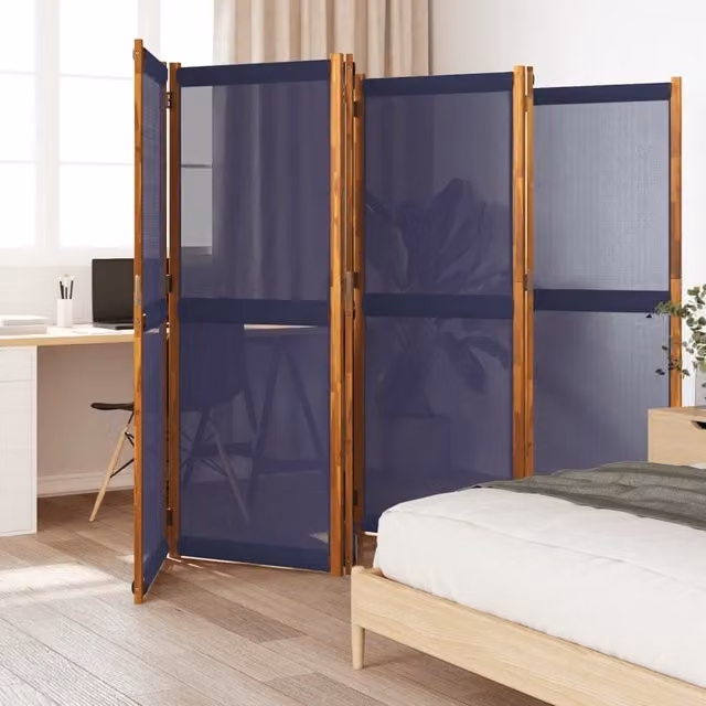 Berkfield Home 6-Panel Acacia Wood Room Divider in Blue, W: 420 cm, H: 180 cm