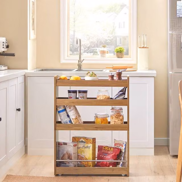 SoBuy Slim Kitchen Trolley with 4 Shelves and Castors in Brown
