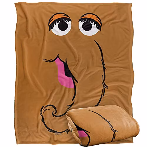LOGOVISION Sesame Street Snuffleupagus Face Super Soft Fleece Throw Blanket, White, W: 152 cm, D: 127 cm – 1