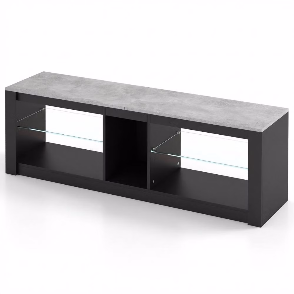 Costway Modern LED Gaming TV Console Table with Integrated Lighting and Glass Details in Dark Grey – 3
