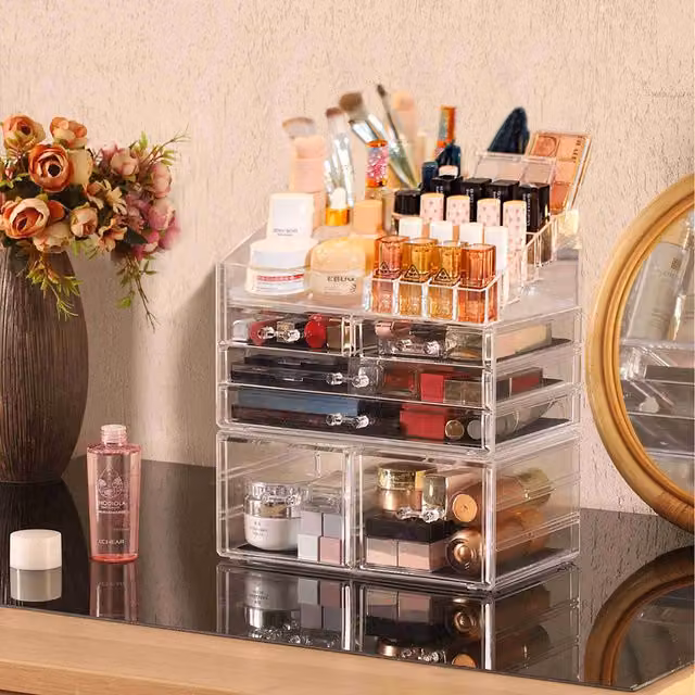 Livingandhome Acrylic Large Makeup Organizer in Transparent and White