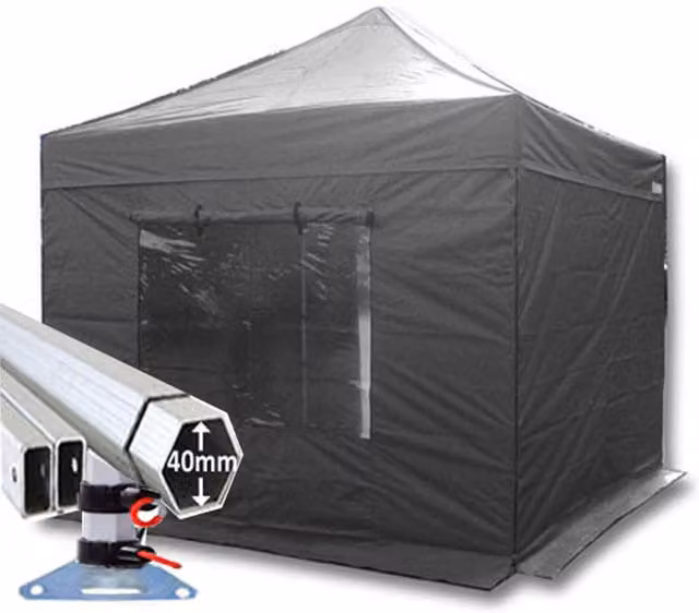 Crocodile Trading Ltd Extreme 40 Instant Pop Up Gazebo with Window, Black, W: 300 cm, D: 300 cm, H: 170 cm