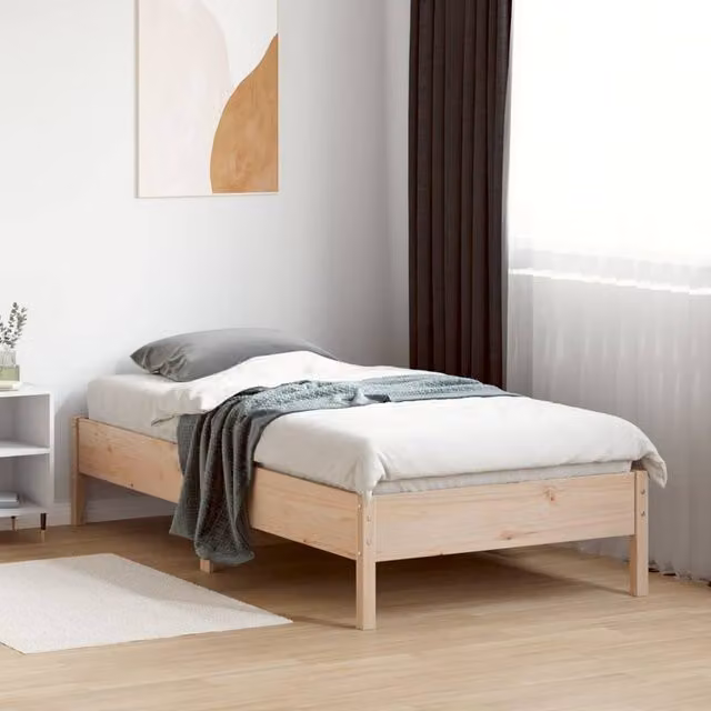 Berkfield Home Beautiful Small Single Solid Wood Bed Frame in Beige, W/D/H: 75 x 190 x 36.5 cm – 1