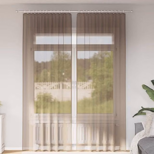 Berkfield Home Light Brown Voile Curtains with Rod Pockets, 2 Pack – 1