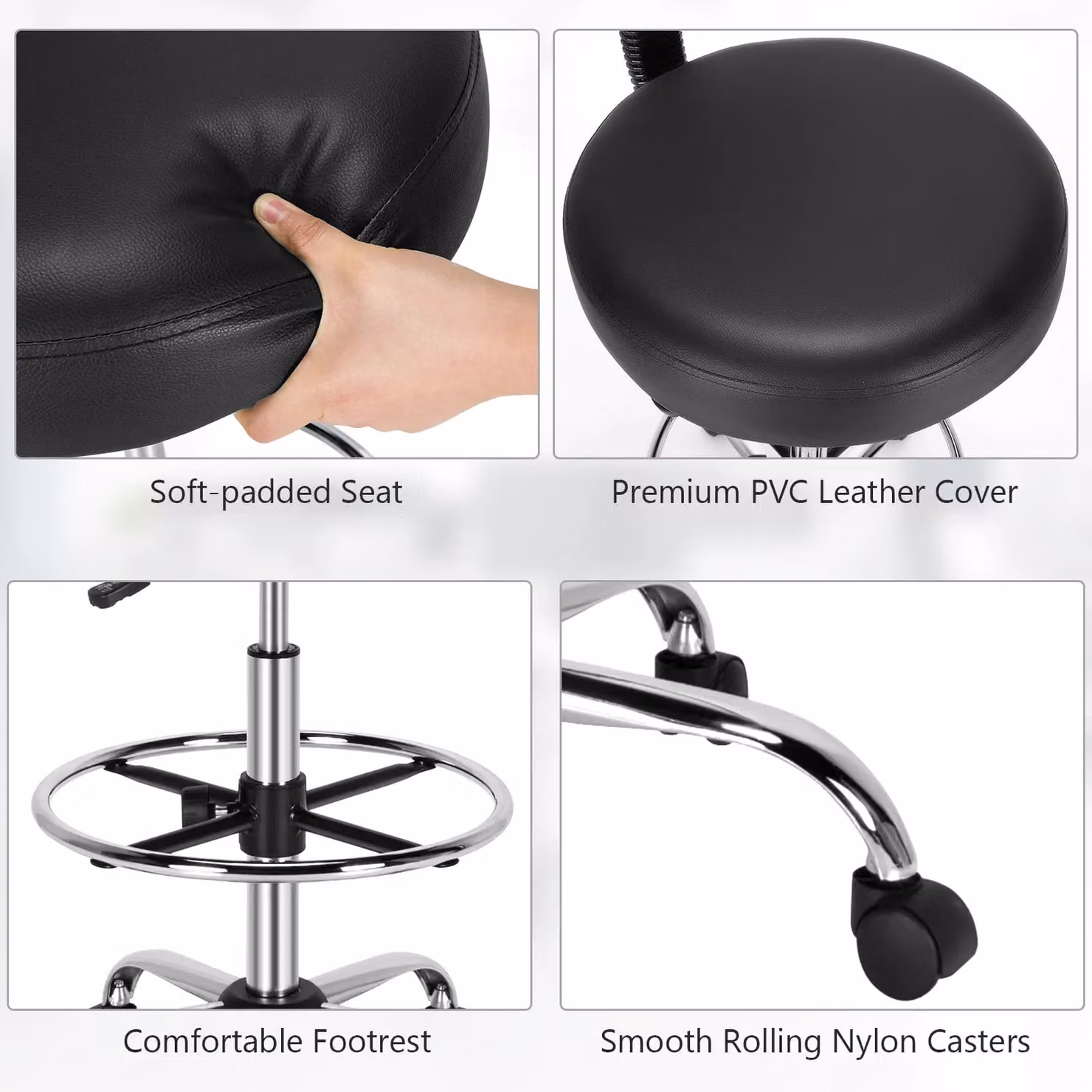 Gymax Set of 2 Black Synthetic Leather Upholstered Swivel Task Chairs with Height Adjustment and Castors – 5