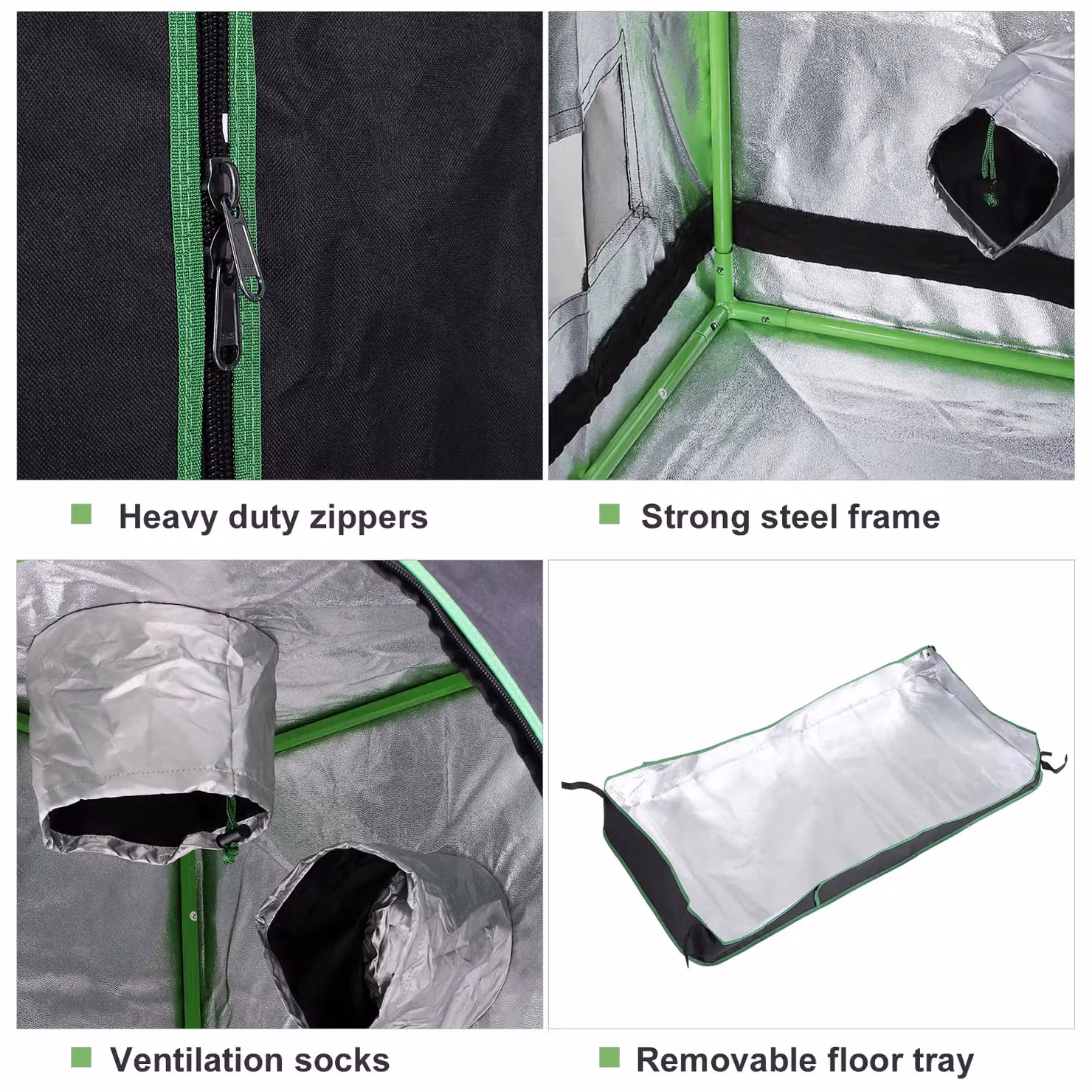 Outsunny Mylar Hydroponic Grow Tent with Floor Tray for Indoor Plants, Black, W/D/H: 60 x 60 x 140 cm – 3