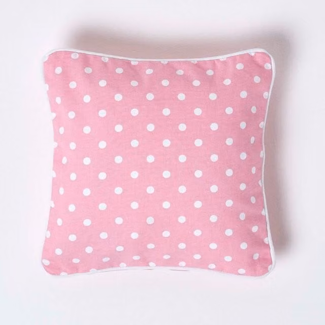 Homescapes Pink Cotton Dotted Square Cushion Cover, W/D/H: 30 x 30 x 30 cm