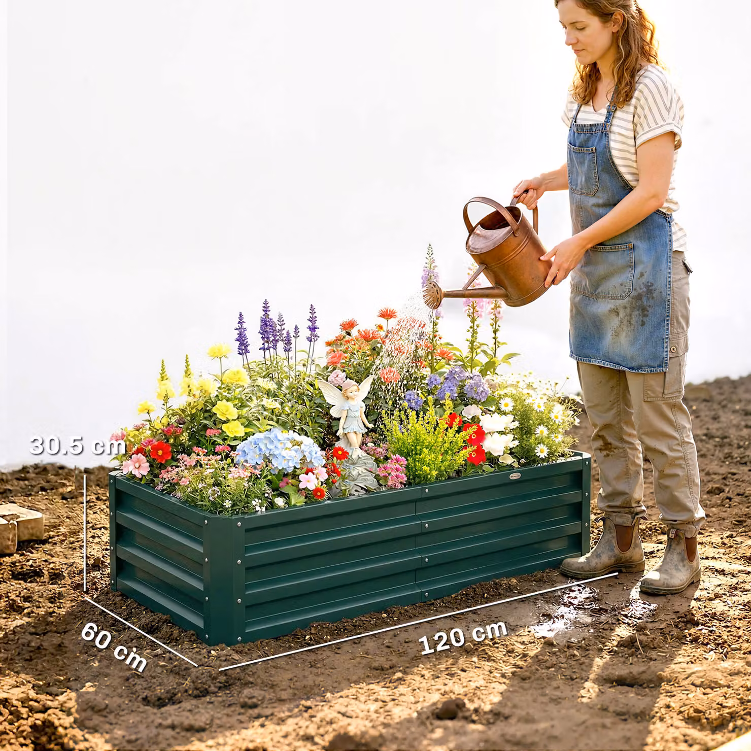 Outsunny Galvanised Steel Raised Garden Bed in Green for Herbs and Vegetables, W/D/H: 60.0 x 30.5 x 60.0 cm – 3