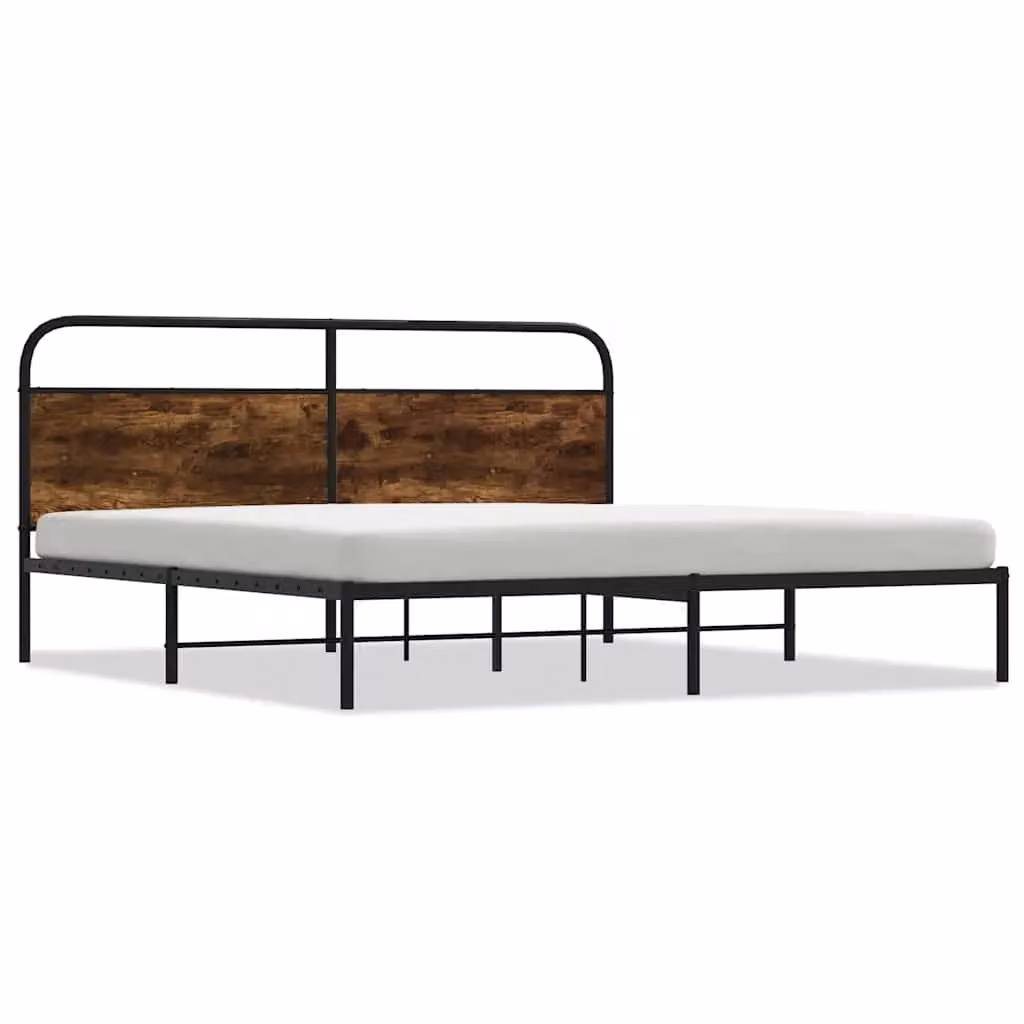 Berkfield Home Metal Bed Frame in Smoked Oak Brown, W/D/H: 200 x 200 cm – 2