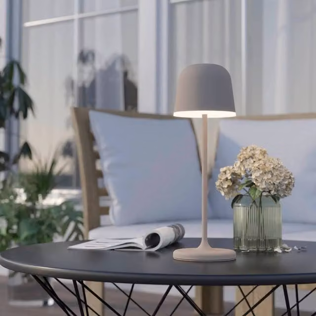 Eglo Mannera Rechargeable LED Table Lamp in White and Brown with Touch Dimmer