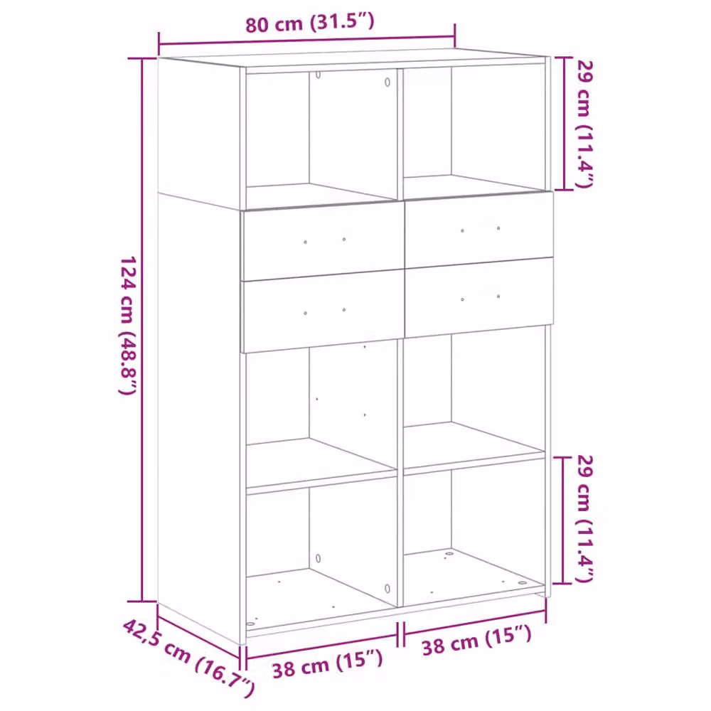 Berkfield Home Modern Highboard in Brown Oak, W: 80 cm, D: 42.5 cm, H: 124 cm – 6