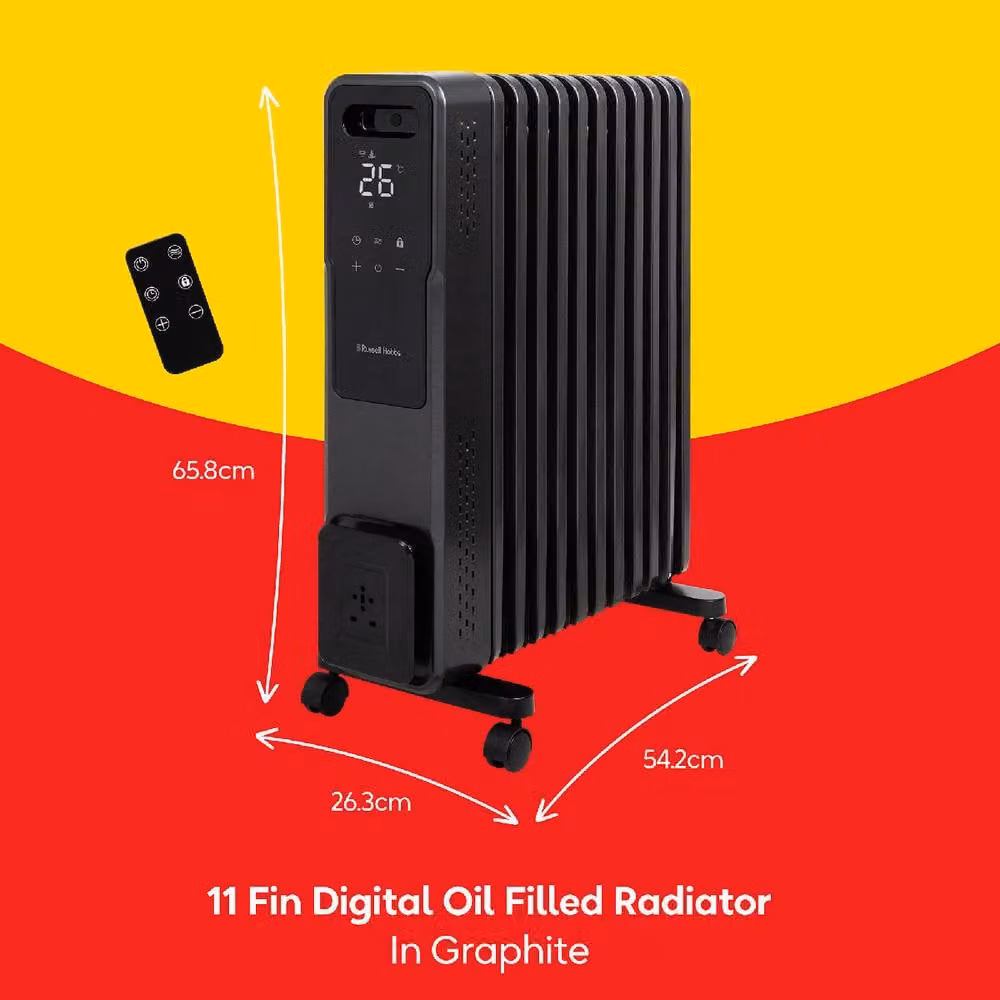 Russell Hobbs 2500W 11 Fin Oil Filled Radiator Black RHOFR2500-M-D – 2