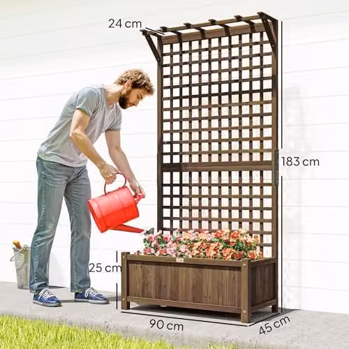Outsunny Wood Planter with Trellis for Climbing Plants, Brown, H 183 x W 90 x D 45 cm – 6
