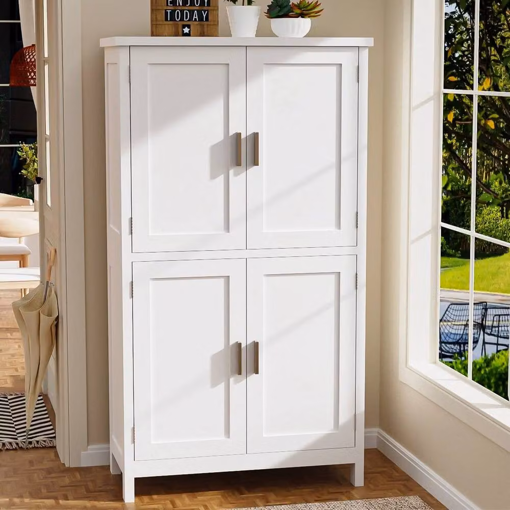 EONLION Modern White Freestanding Tall Kitchen Pantry Cupboard with Hinged Doors and Internal Shelves – 3