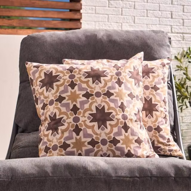 OHS Set of 2 Mediterranean Tile Print Outdoor Garden Cushion Covers, Natural/Beige/Multicolour, W/D/H: 45 x 45 x 45 cm – 1