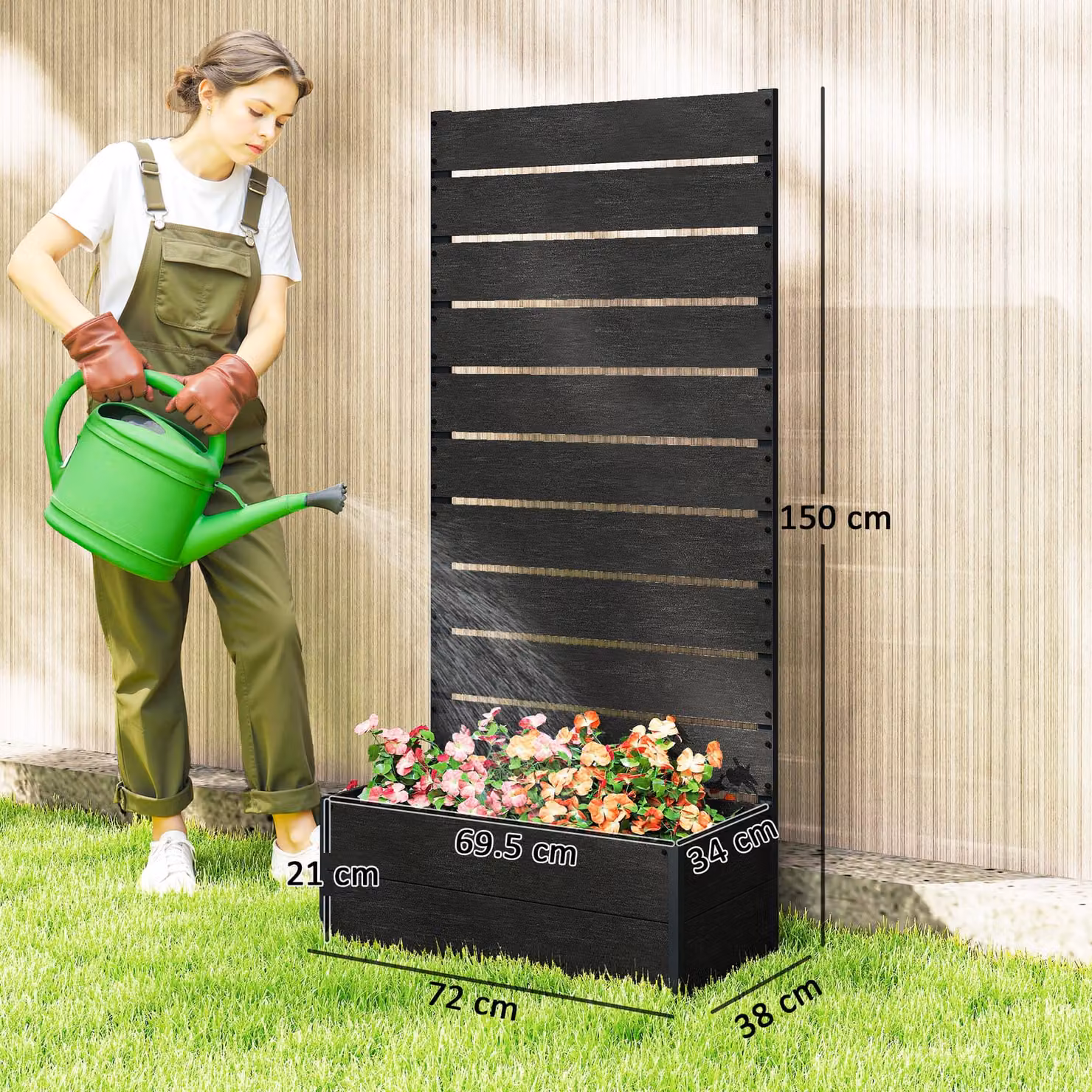 Outsunny Black Garden Planter Box with Back Trellis Design for Small Spaces, Balcony and Patio Gardening, W: 38.0 cm, H: 69.5 cm – 3