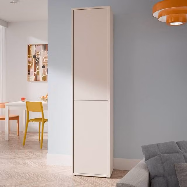 Furniture To Go Alice Springs Narrow Tall Cupboard with 2 Push-to-Open Doors in Sand and Beige