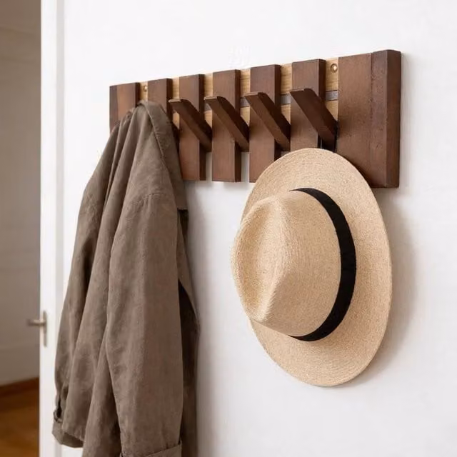 KORVIXA Piano Key Coat Hook Rack with 6 Hooks in Walnut Brown, Width: 90 cm – 1