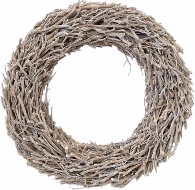 Four Candle Whitewashed Root Branch Wreath in White, Diameter: 62 cm