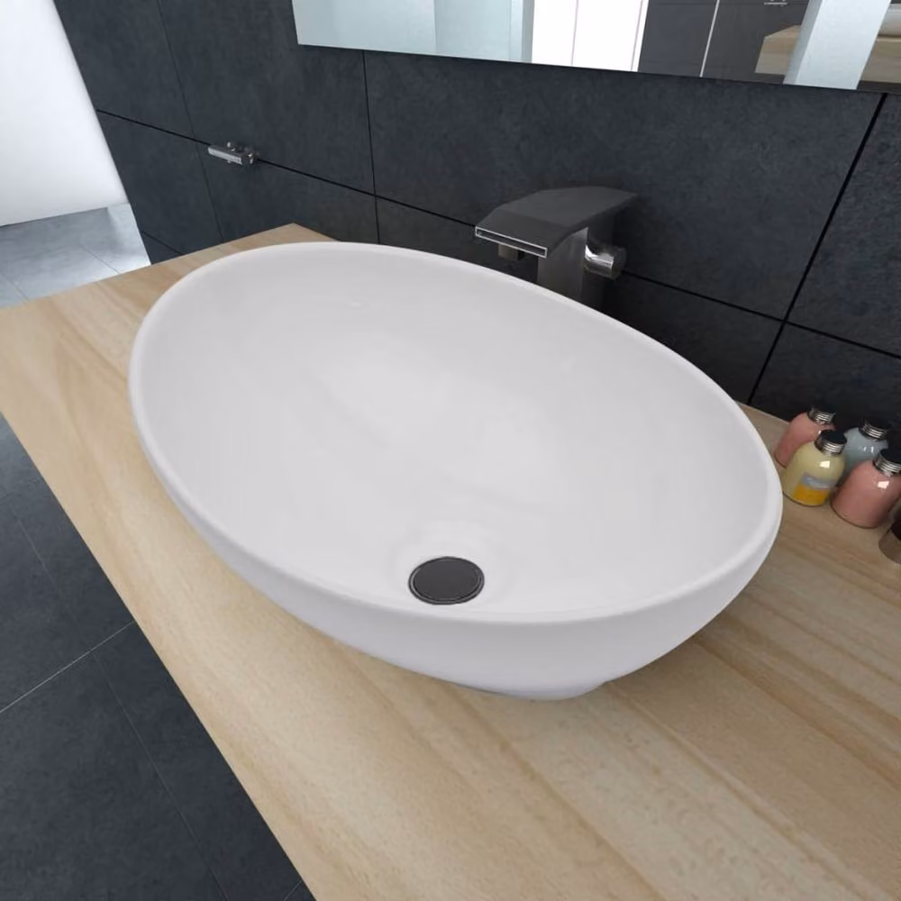 Berkfield Home Oval Ceramic Basin, White, W: 40 cm, D: 33 cm, H: 13.5 cm – 2