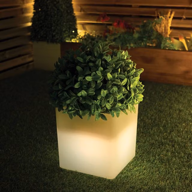 Ornate Collection Cube LED Light Up Planter in White and Multicolour