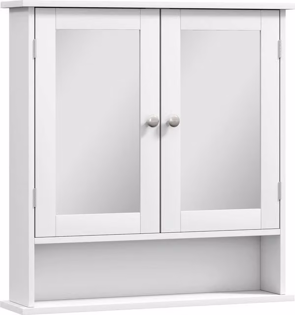 kleankin White Wall Mounted Bathroom Storage Cabinet with Glass Doors and Internal Shelves
