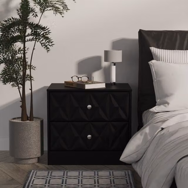 Ready Assembled 2 U Memphis 2 Drawer Side Table in True Black – 1