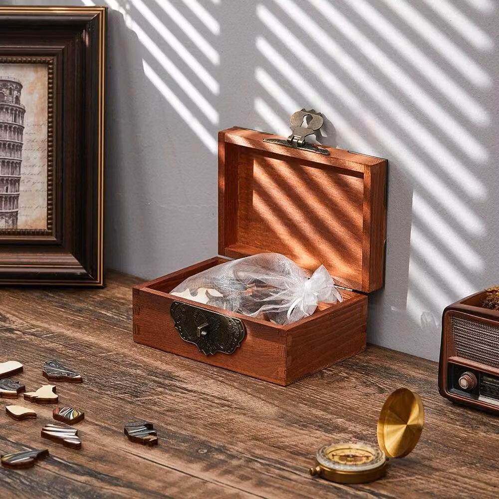 KORVIXA Vintage Lockable Wooden Gift Box Organizer in Brown, W/D/H: 15.5 x 10.5 x 7 cm – 3