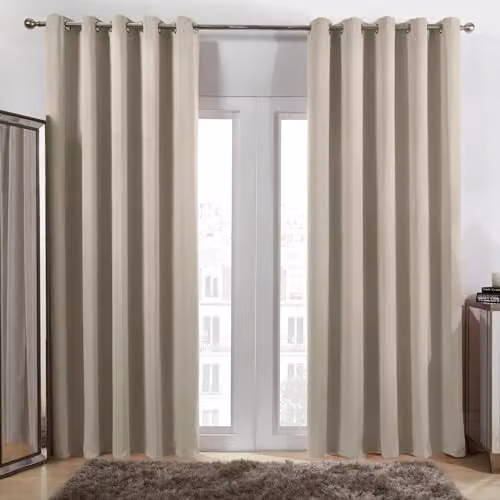 OHS Pair of Modern Thermal Blackout Eyelet Curtains in Beige, Width: 167 cm, Drop: 228 cm – 1