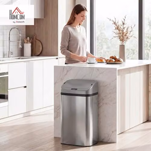 HOMCOM 48L Sensor Bin, Stainless Steel Automatic Kitchen Bin, Silver – 2