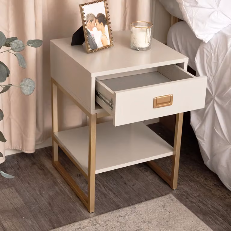 Melody Maison Elle Stone Large 2 Drawer Dressing Table and Pair of Bedside Tables in Beige and Gold