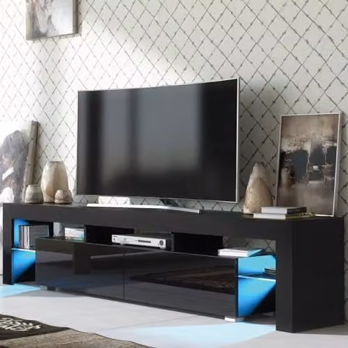 Creative Furniture Modern Glossy Black TV Unit with Glass Doors W/D/H: 200 x 45 x 35 cm – 2