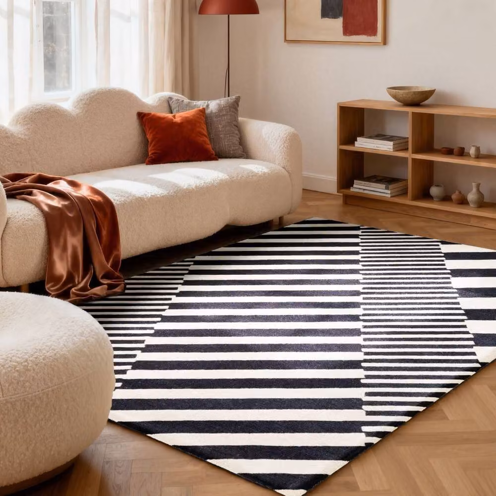 Ted Baker Flux Geometric Wool Handwoven Rug in Black and White, W: 200 cm, D: 290 cm – 3