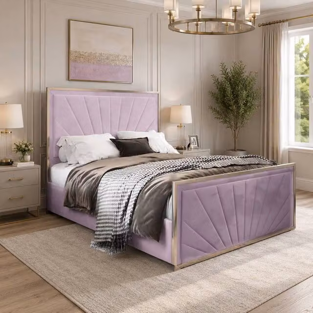 Casani Southborough Upholstered Velvet Designer Bed Frame in Pink, W/D/H: 180 x 137 x 159 cm – 1