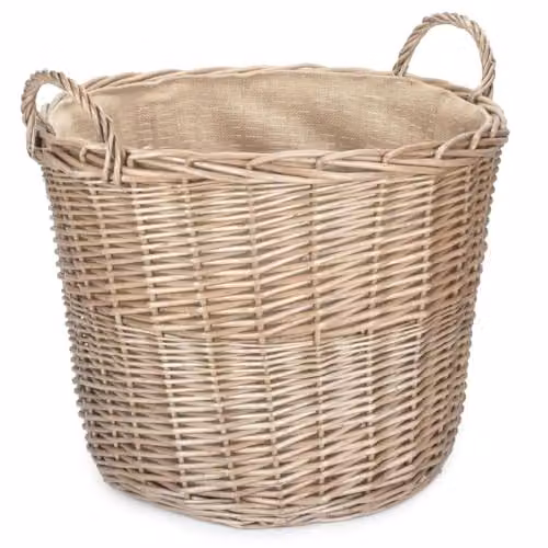 Red Open Weave Hamper in Brown with Wood and Fabric Details