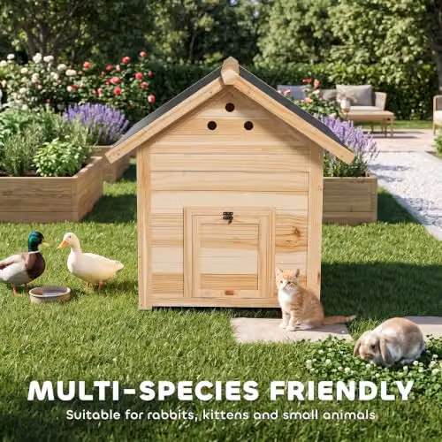 PawHut Wooden Duck House and Chicken Coop with Double Doors in Brown Rustic Finish – 5