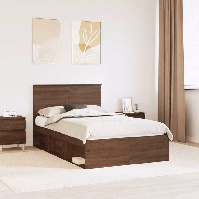 Berkfield Home Modern Bed Frame with Headboard in Brown Oak and Pine Wood, W/D/H: 120 x 190 cm – 1